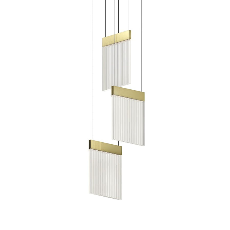 Sonneman V Panels 3 Light Pendant, Brass/Clear - 3092-14