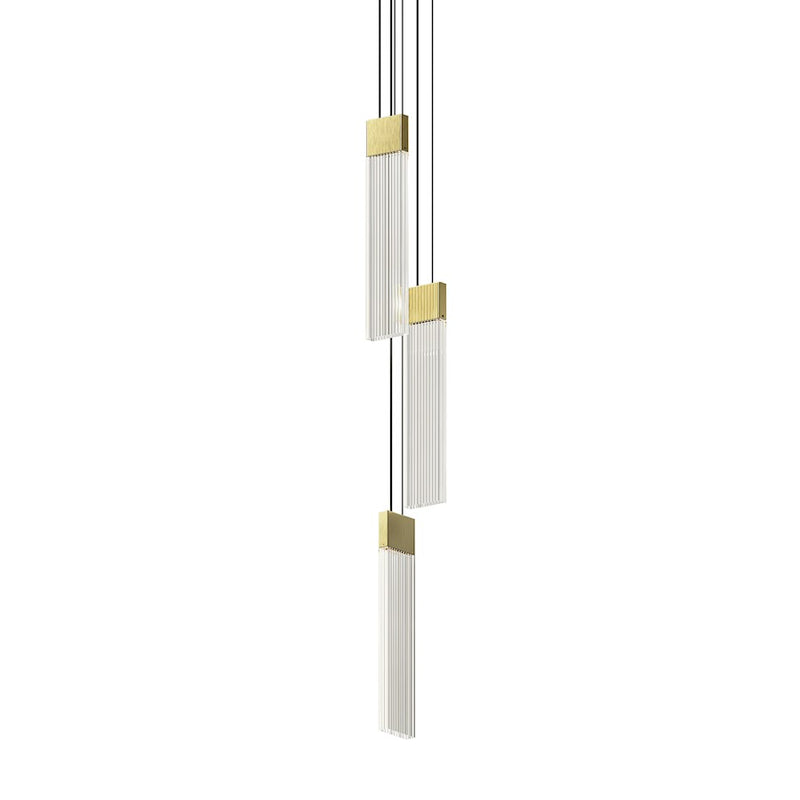 Sonneman V Panels 3 Light Thin Pendant, Brass/Clear - 3093-14
