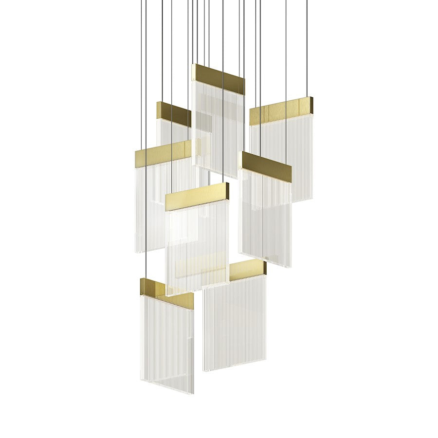 Sonneman V Panels 8 Light Pendant, Brass/Clear - 3094-14