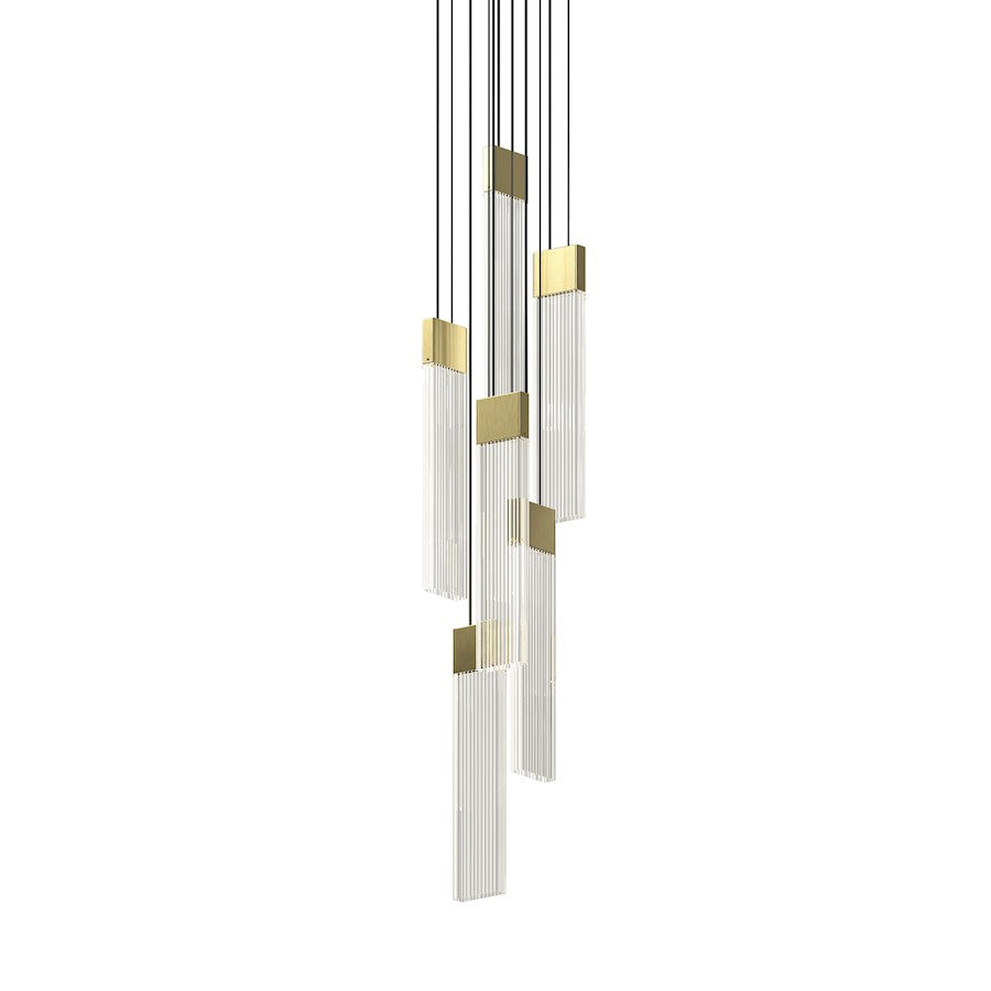 Sonneman V Panels 6 Light Thin Pendant, Brass/Clear - 3095-14