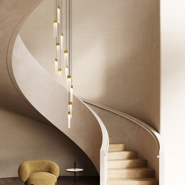 Sonneman V Panels 6 Light Thin Pendant, Brass/Clear