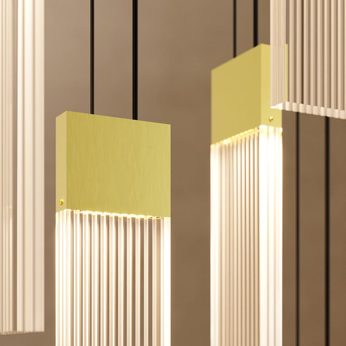 Sonneman V Panels 6 Light Thin Pendant, Brass/Clear