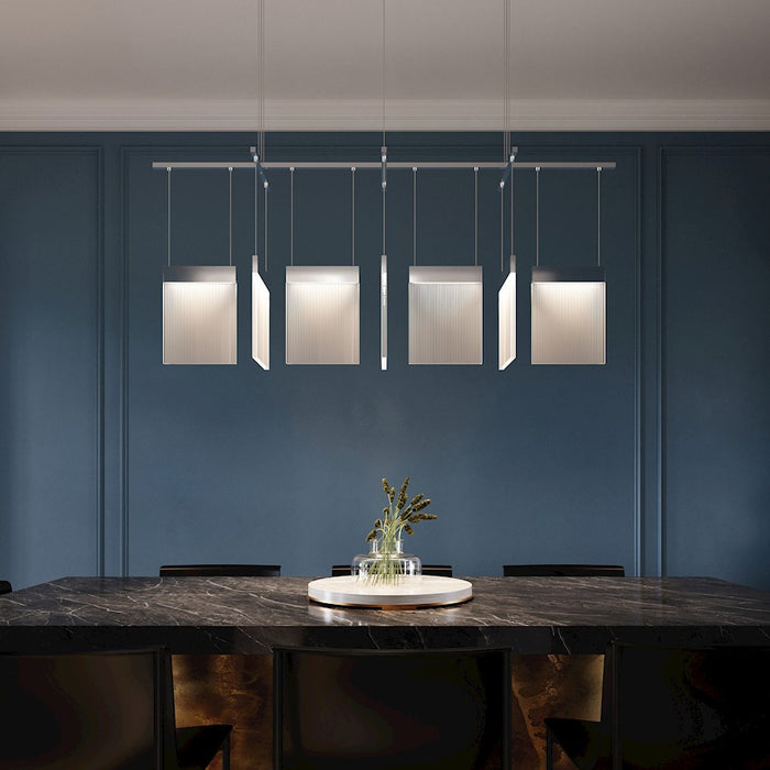 Sonneman V Panels 7 Light Bar Pendant, Polished Chrome/Clear