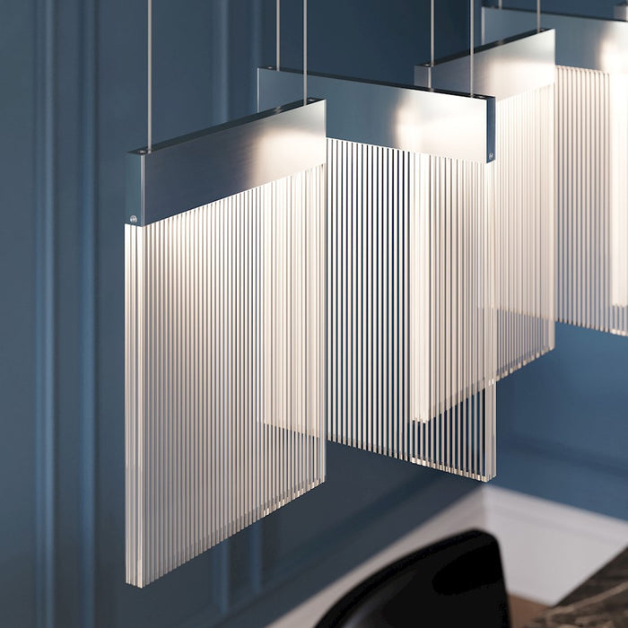 Sonneman V Panels 7 Light Bar Pendant, Polished Chrome/Clear