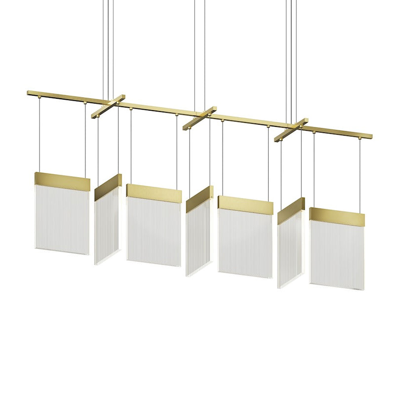 Sonneman V Panels 7 Light Bar Pendant, Brass/Clear - 3096-14