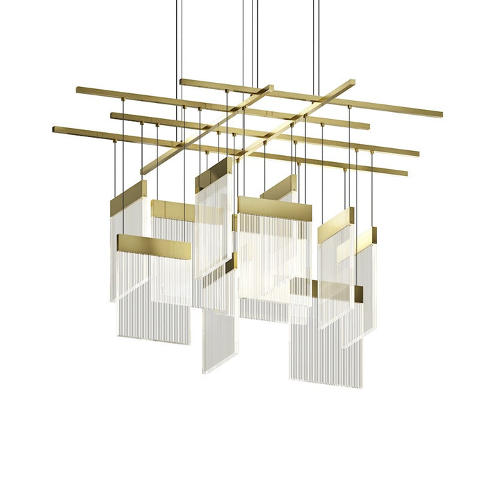 Sonneman V Panels 11 Light Large Pendant, Brass/Clear - 3097-14