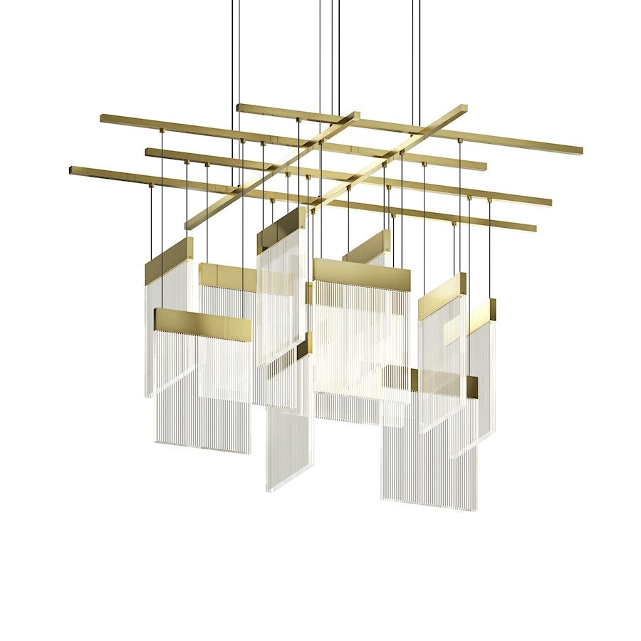 Sonneman V Panels 11 Light Large Pendant, Brass/Clear - 3097-14