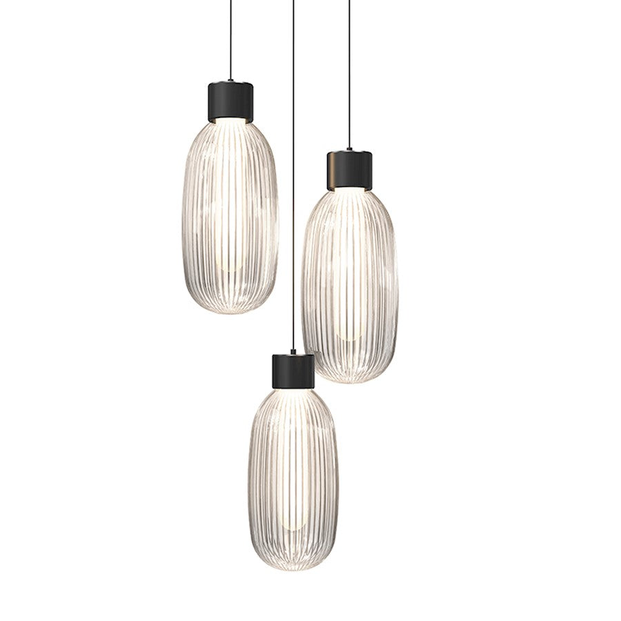 Sonneman Friso 3 Light LED Pendant, Satin Black/Clear - 3103-25-J20