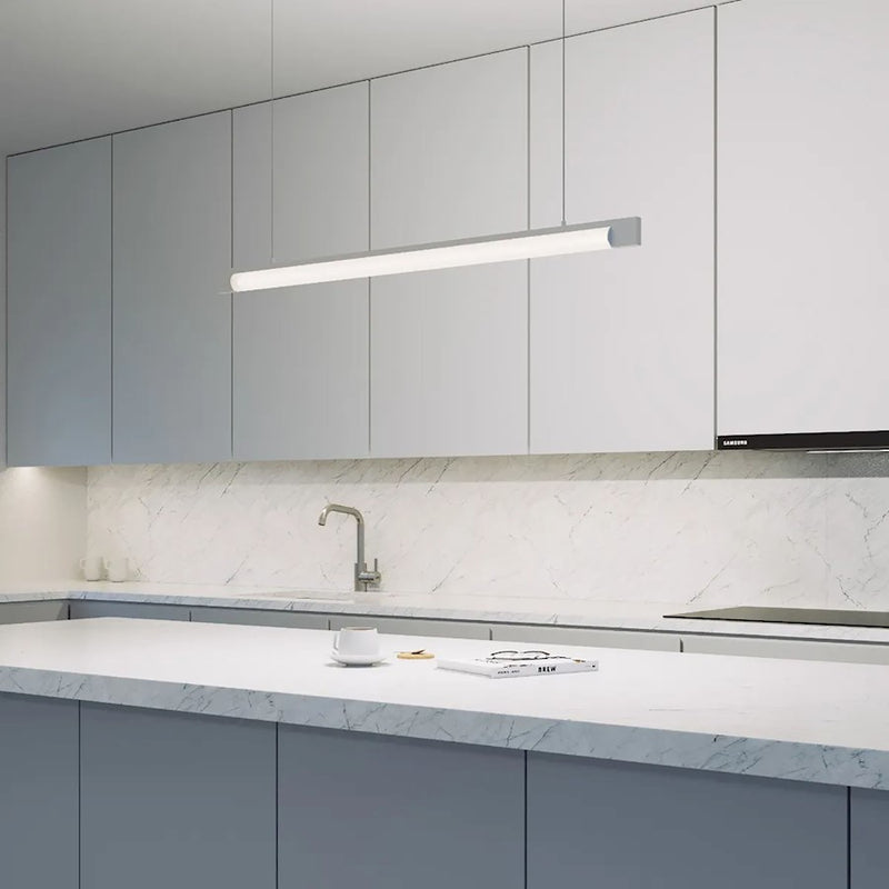 Sonneman Keel 1 Light LED 44" Pendant, Bright Satin Aluminum/White