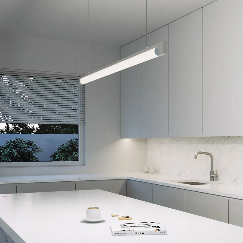 Sonneman Keel 1 Light LED 44" Pendant, Bright Satin Aluminum/White