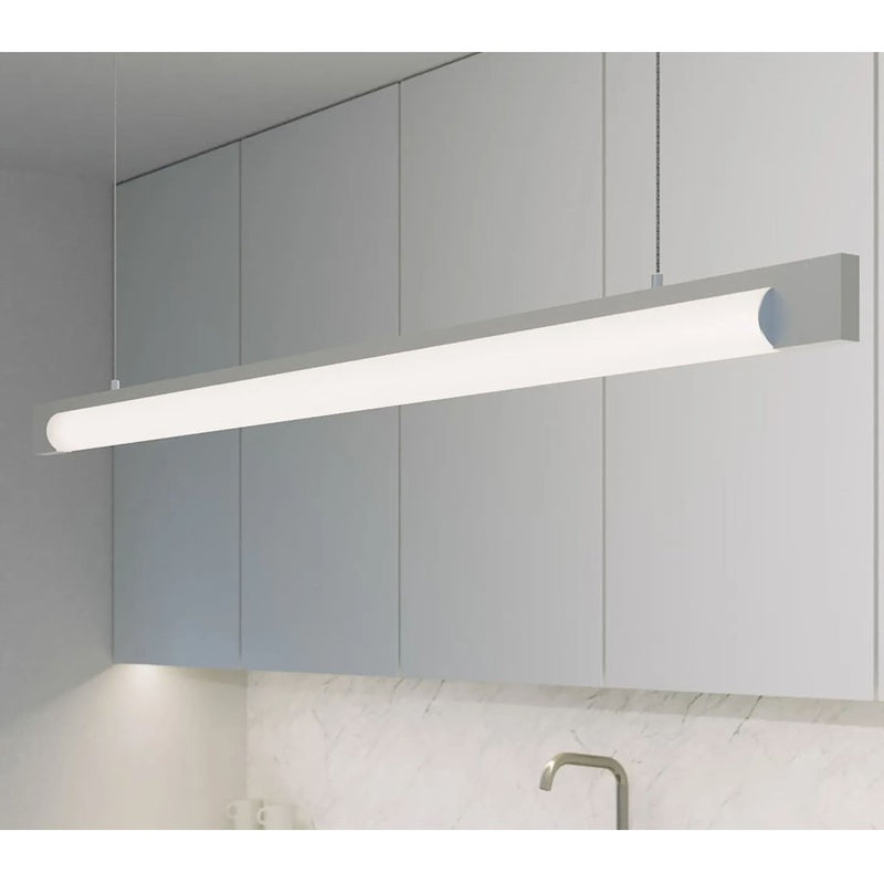Sonneman Keel 1 Light LED 44" Pendant, Bright Satin Aluminum/White