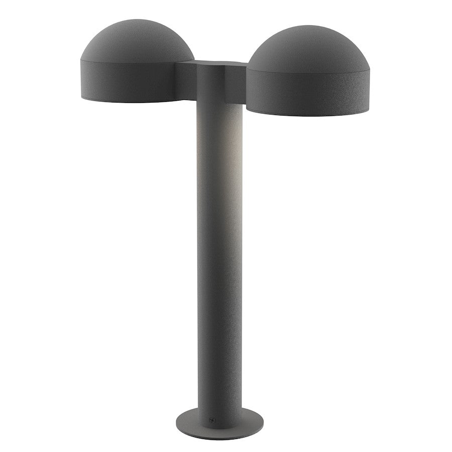 Sonneman Reals 2-Lt 17" LED Dbl Bollard, GY/Dome Caps/Plate - 7306-DC-PL-74-WL