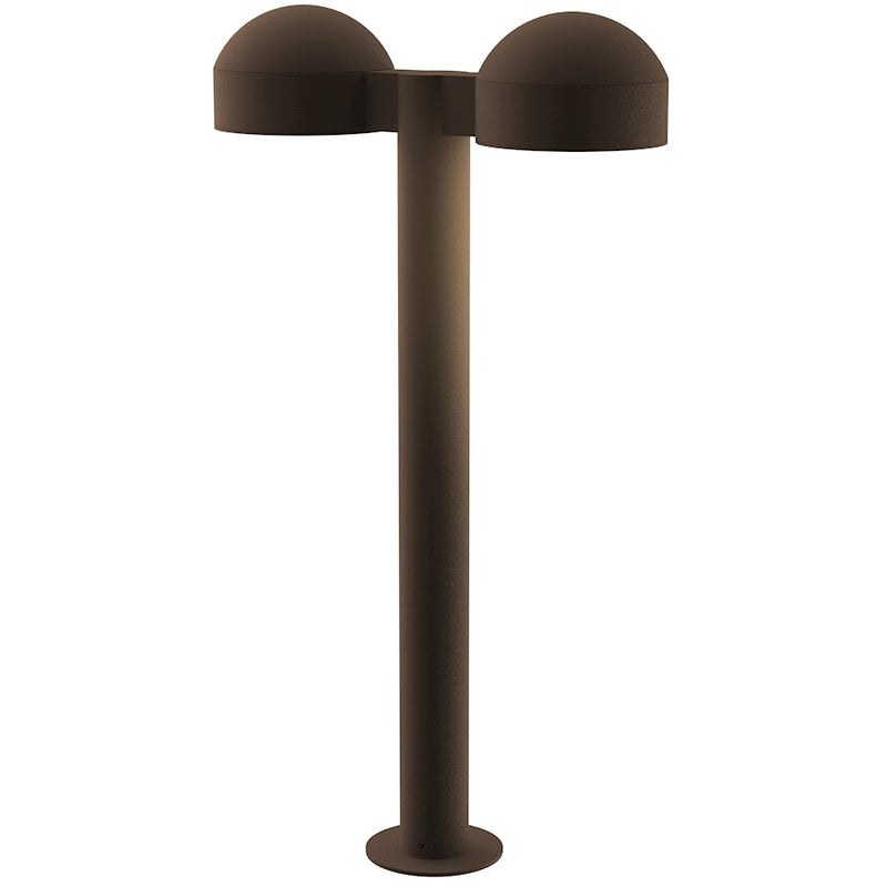 Sonneman Reals 2-Lt 23" LED Dbl Bollard, BZ/Dome Caps/Plate - 7307-DC-PL-72-WL
