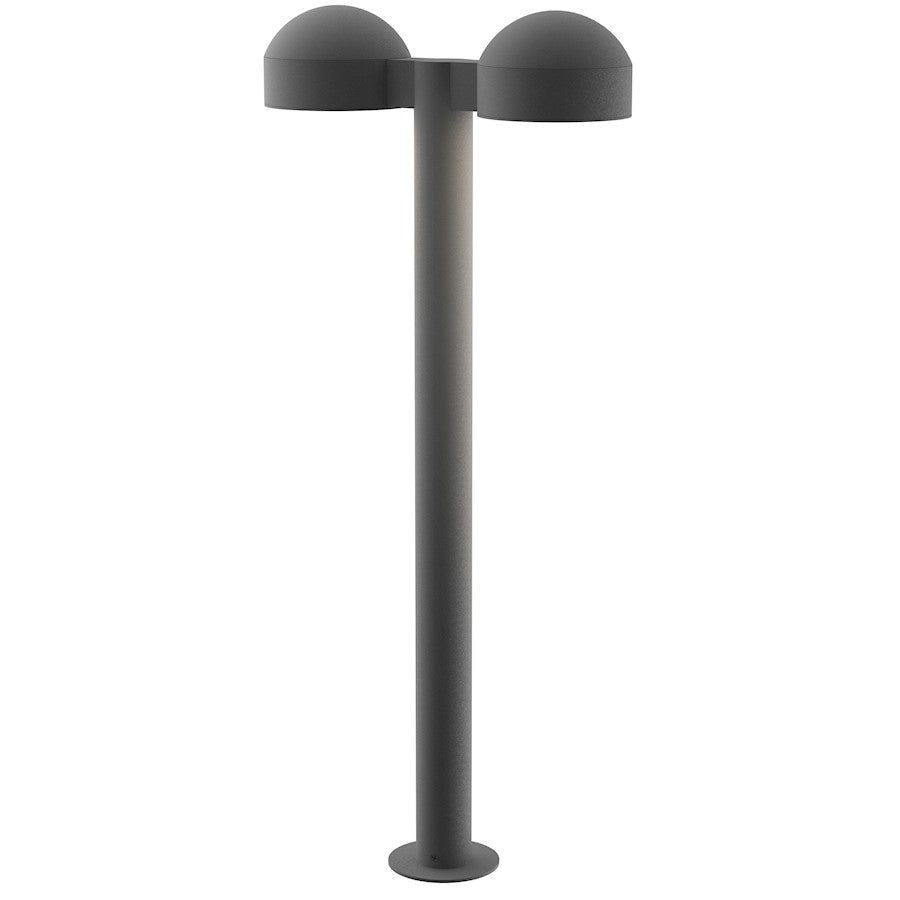 Sonneman Reals 2-Lt 29" LED Dbl Bollard, GY/Dome Caps/Plate - 7308-DC-PL-74-WL