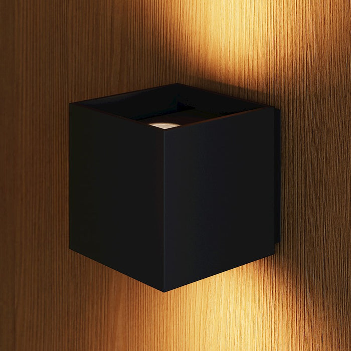 Sonneman Qube Small Wall Sconce, Textured Black/Textured Black