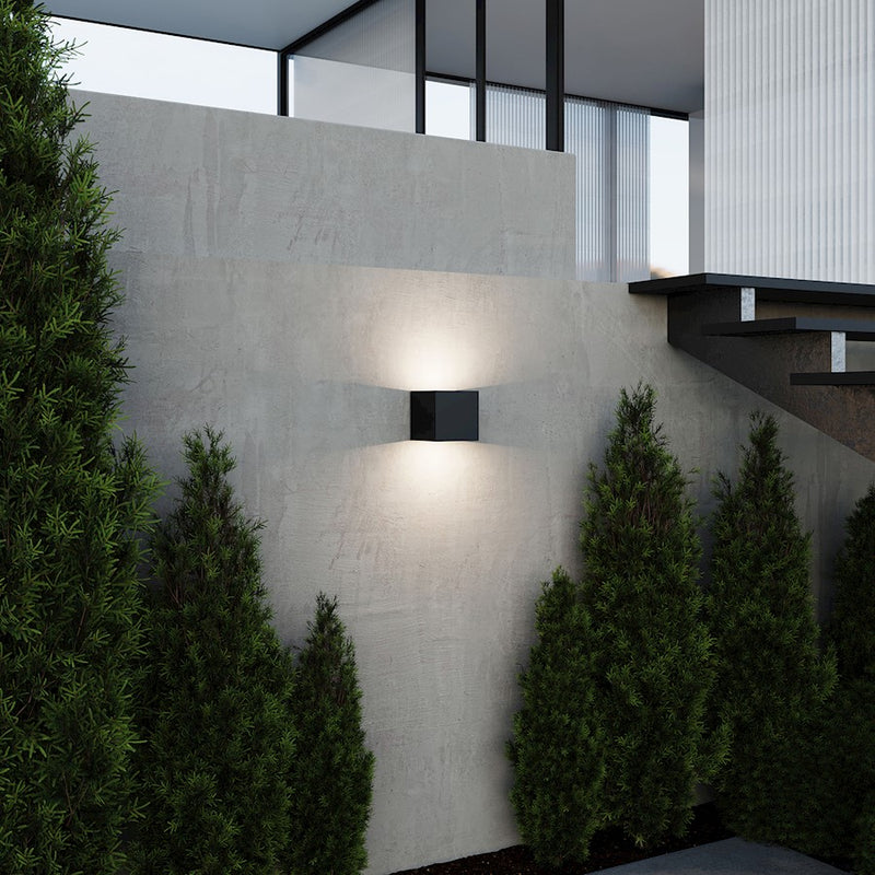 Sonneman Qube Large Wall Sconce, Textured Black/Textured Black