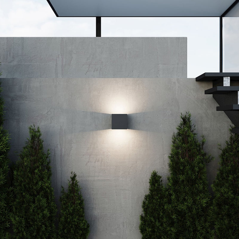 Sonneman Qube Large Wall Sconce, Textured Black/Textured Black