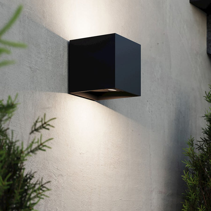 Sonneman Qube Large Wall Sconce, Textured Black/Textured Black