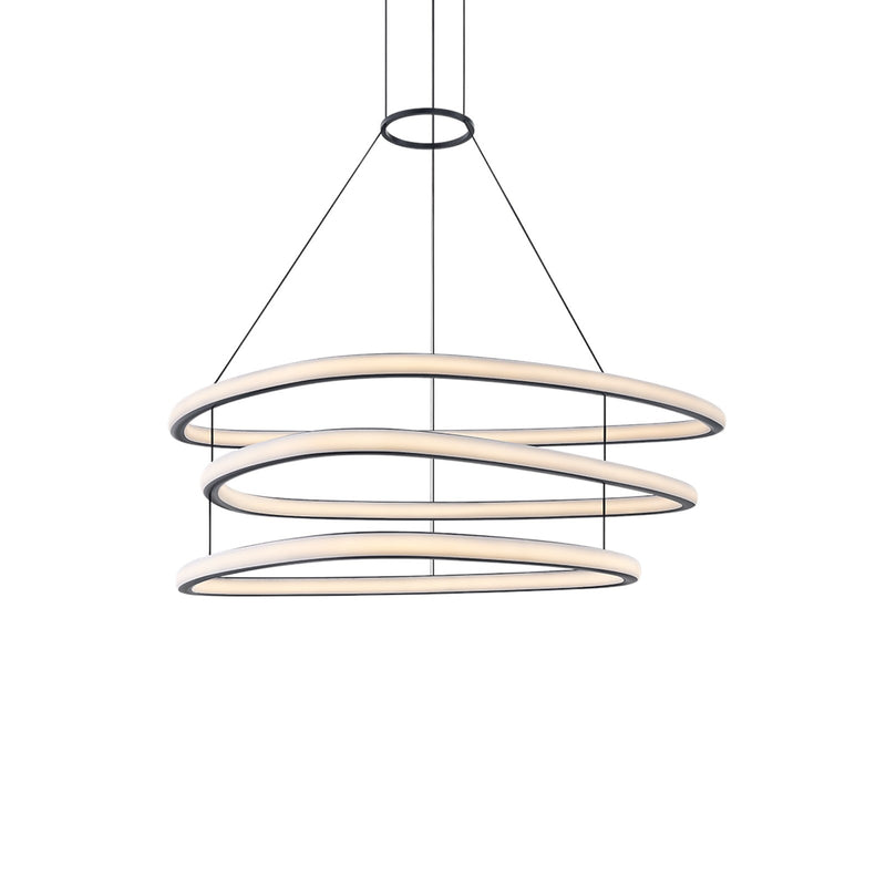 Sonneman Celestia 49in 3-Light Chandelier | Modern Satin Black and Etched Matte Acrylic | Dining Room & Foyer | 48.75 x 29.75 in | Model 7603-25-STB