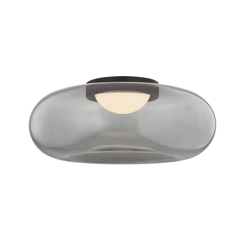 Sonneman Opalesce 15in 1-Light Flush Mount | Modern Black Brass and Smoke Glass | Bedroom & Hallway | 15 x 6 in | Model 7634-51-BBR