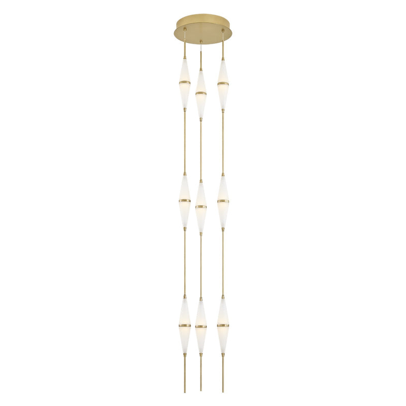 Sonneman Cygnus 12in 9-Light Chandelier | Modern Brass Aluminum and Etched Matte Acrylic | Stairwell & Dining Room | 12 x 69.5 in | Model 7713-39-MB