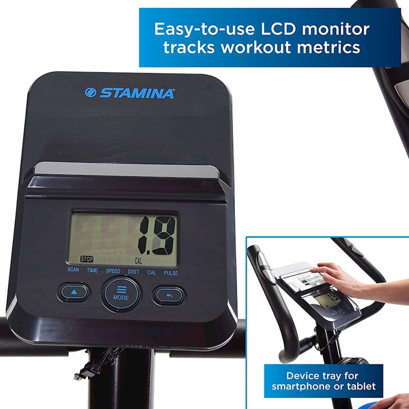 Stamina Upright Exercise Bike 308 | 8-Level Magnetic Resistance | Home Cardio with LCD Monitor & Device Tray | Model 15-1308