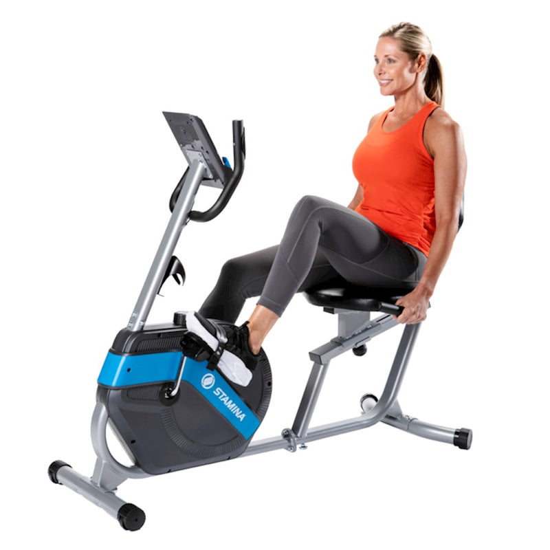 Stamina Recumbent Exercise Bike 346 | 8-Level Magnetic Resistance | Ergonomic Home Cardio with Pulse Monitor | Model 15-1346