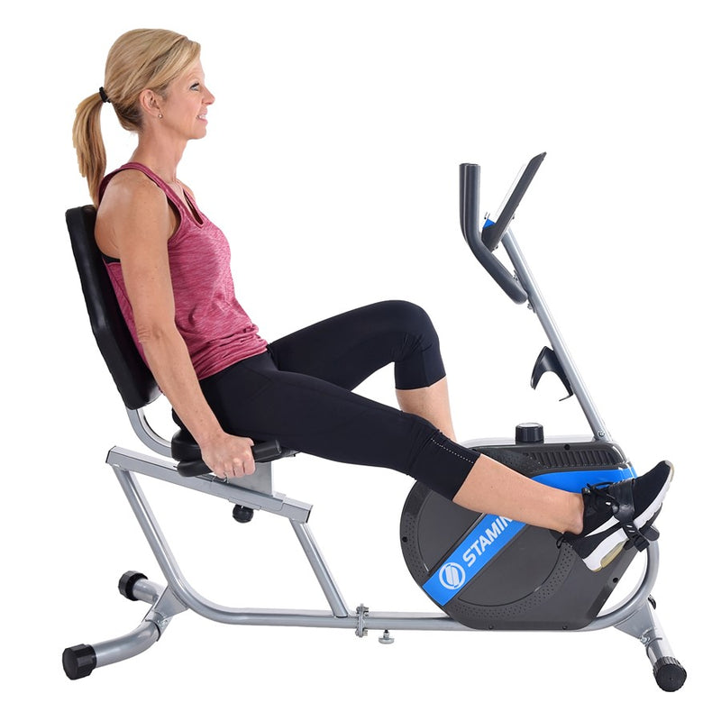 Stamina Recumbent Exercise Bike 348 | Magnetic Resistance, Step-Through Design | Home Cardio & Low-Impact Workout | 50 x 20.5 x 42 in | Model 15-1348