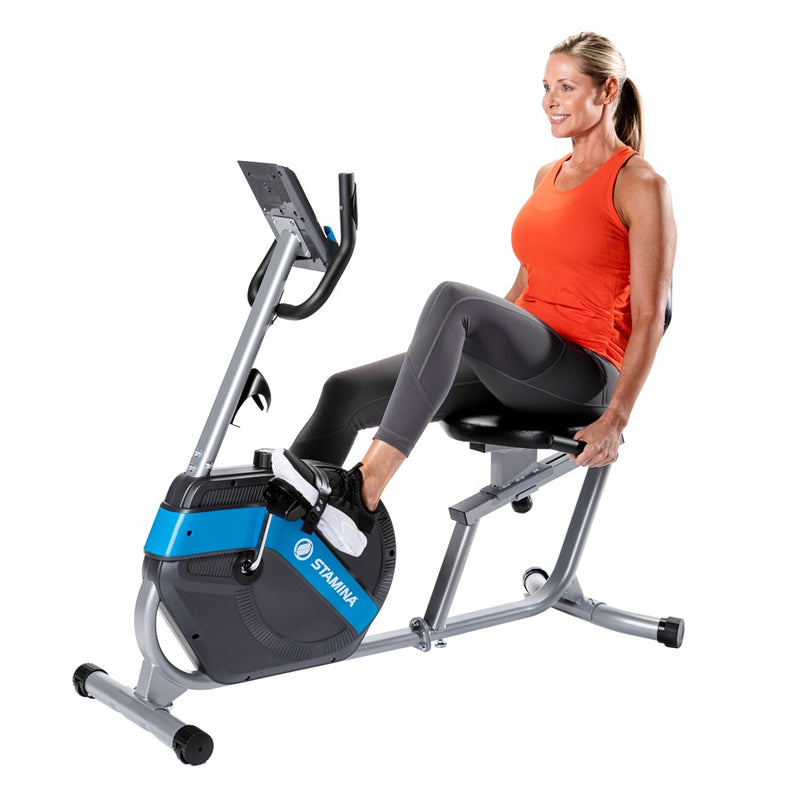 Stamina Recumbent Exercise Bike 348 | Magnetic Resistance, Step-Through Design | Home Cardio & Low-Impact Workout | 50 x 20.5 x 42 in | Model 15-1348