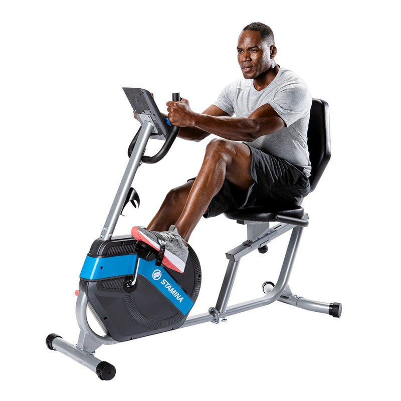 Stamina Recumbent Exercise Bike 348 | Magnetic Resistance, Step-Through Design | Home Cardio & Low-Impact Workout | 50 x 20.5 x 42 in | Model 15-1348