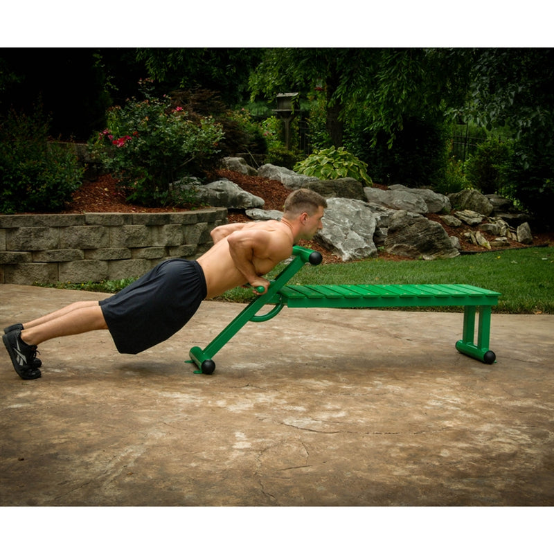 Stamina Outdoor Fitness Bench | Heavy Gauge Steel with Stainless Hardware | Backyard & Patio Strength Training | 69 x 18 x 31 in | Model 65-2300