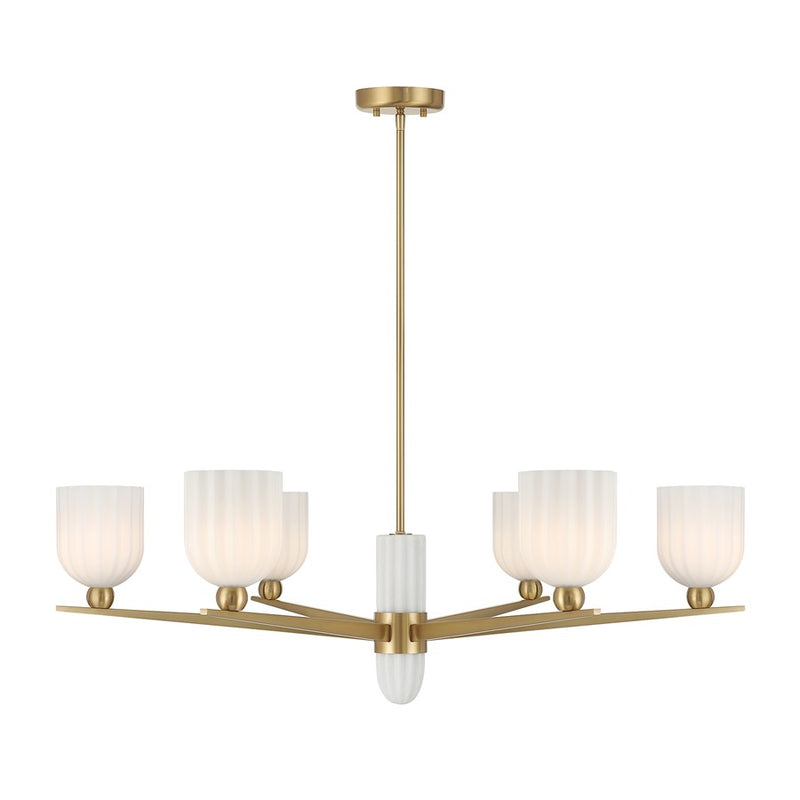 Savoy House Collier 6Lt Chandelier, White Opal, Warm Brass