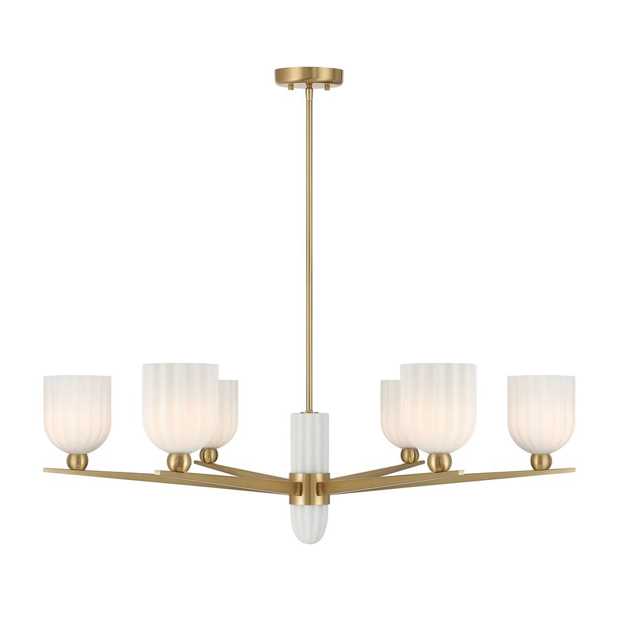 Savoy House Collier 6Lt Chandelier, White Opal, Warm Brass - 1-1125-6-322