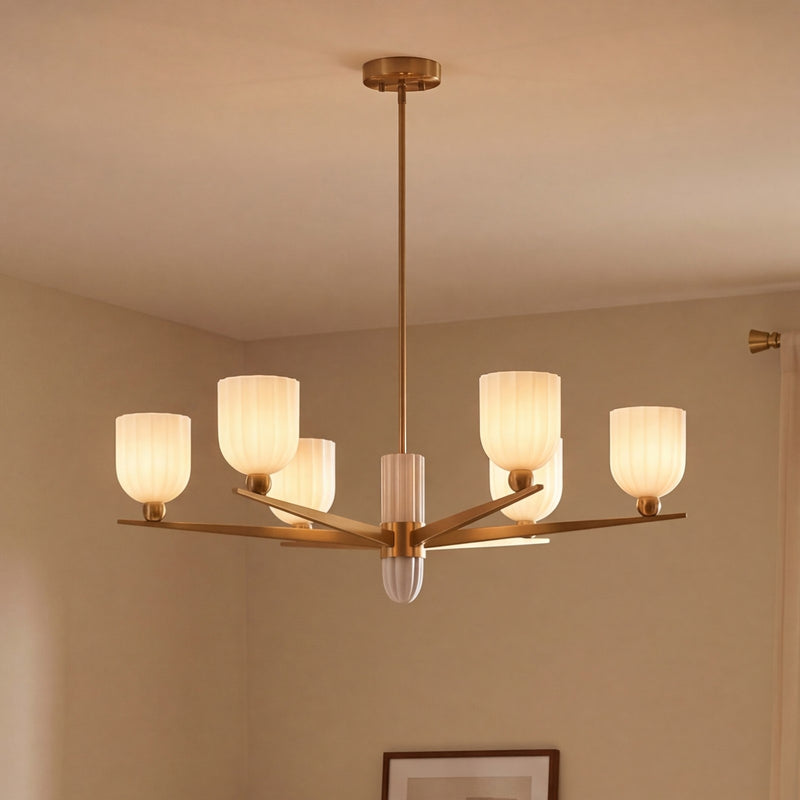 Savoy House Collier 6Lt Chandelier, White Opal, Warm Brass