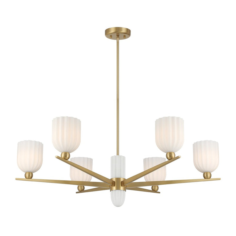 Savoy House Collier 6Lt Chandelier, White Opal, Warm Brass