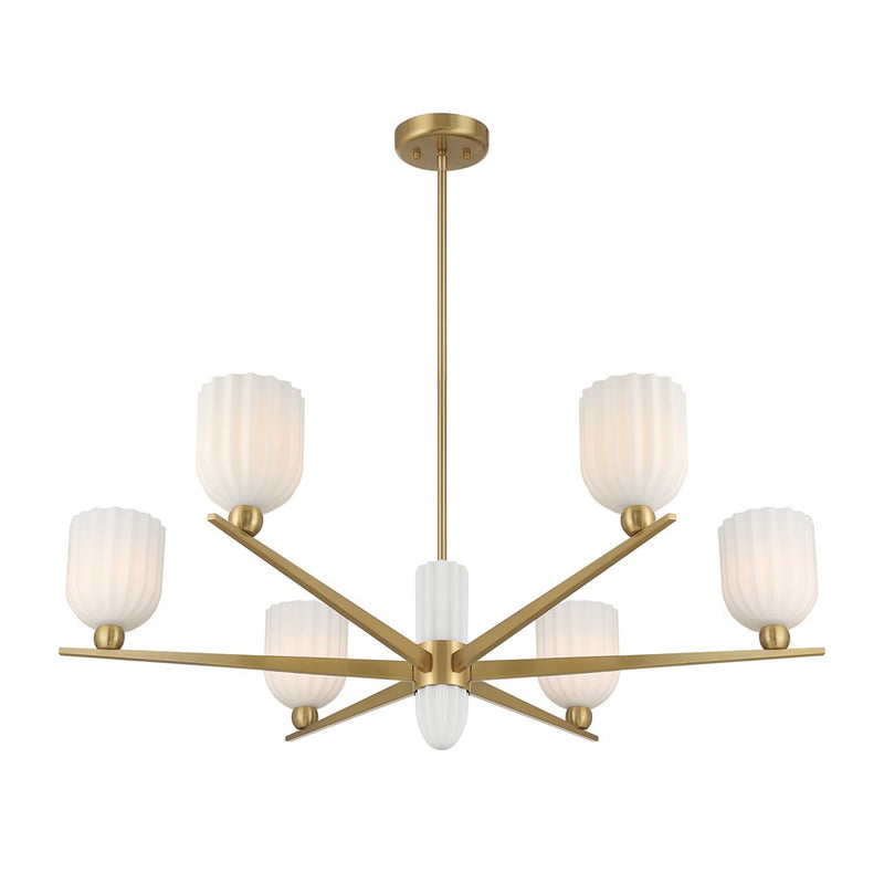 Savoy House Collier 6Lt Chandelier, White Opal, Warm Brass