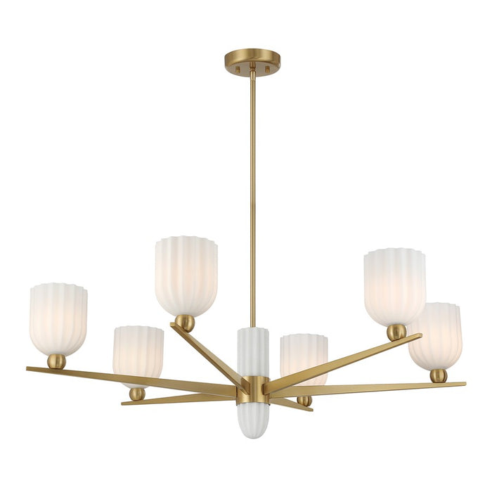 Savoy House Collier 6Lt Chandelier, White Opal, Warm Brass