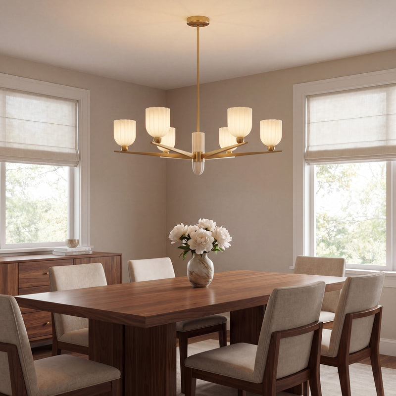 Savoy House Collier 6Lt Chandelier, White Opal, Warm Brass