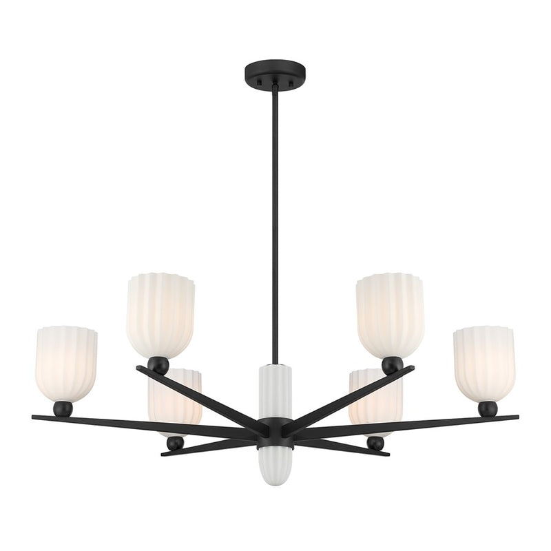 Savoy House Collier 6Lt Chandelier, White Opal, Matte Black