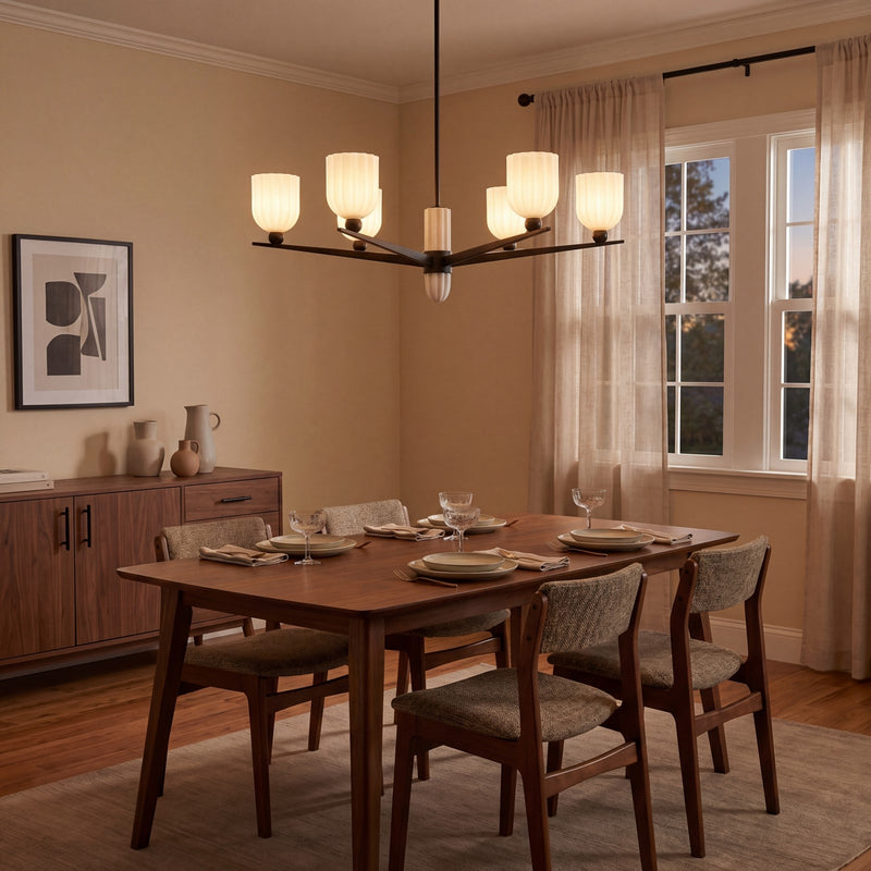 Savoy House Collier 6Lt Chandelier, White Opal, Matte Black