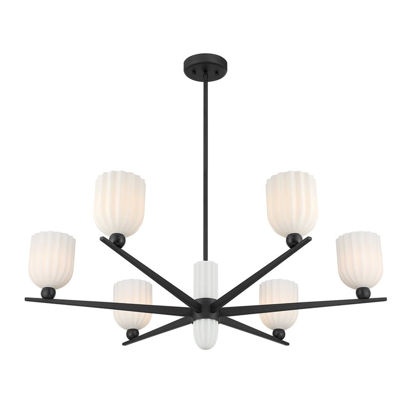 Savoy House Collier 6Lt Chandelier, White Opal, Matte Black