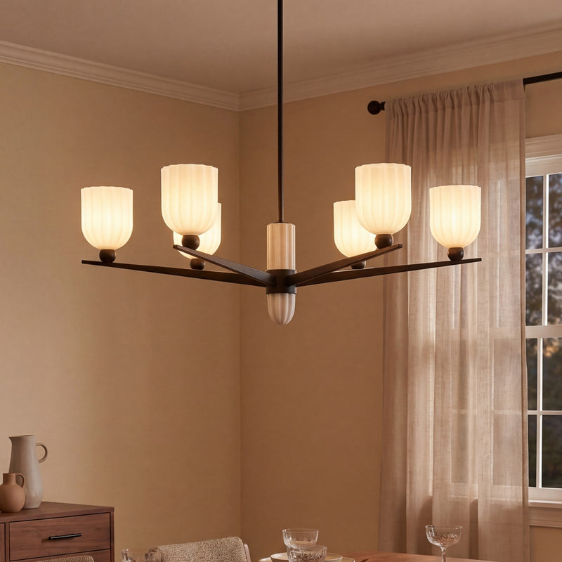 Savoy House Collier 6Lt Chandelier, White Opal, Matte Black