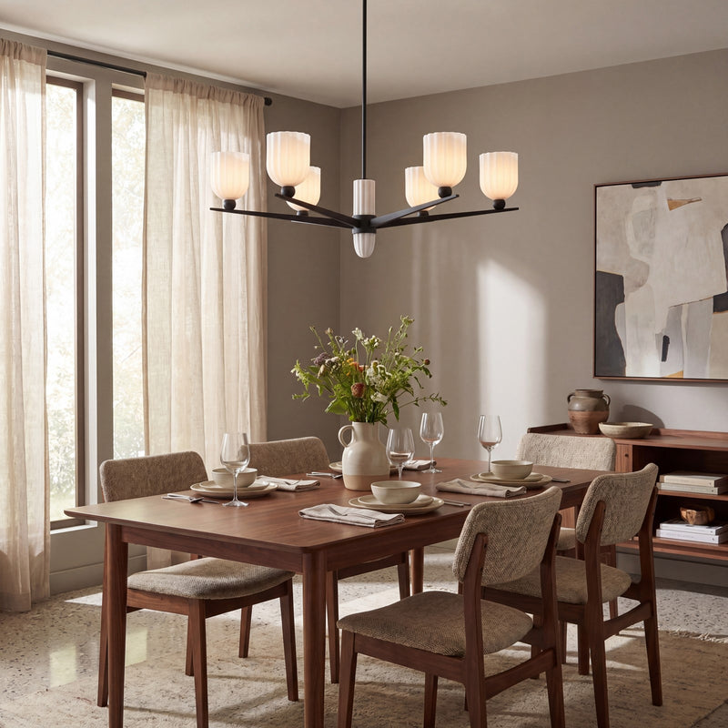 Savoy House Collier 6Lt Chandelier, White Opal, Matte Black