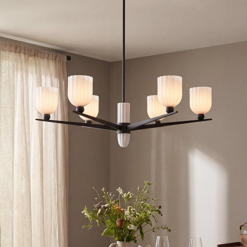 Savoy House Collier 6Lt Chandelier, White Opal, Matte Black