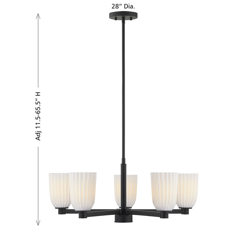 Savoy House Essentials Baldwin 5Lt Chandelier, Black/White Opal