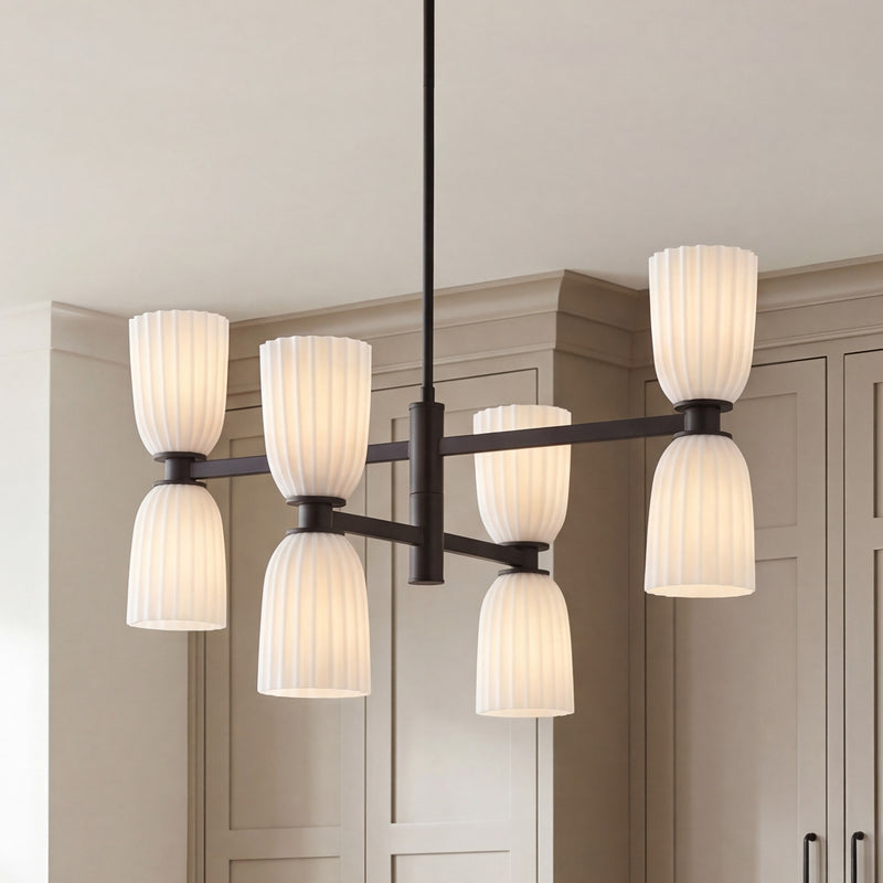 Savoy House Essentials Baldwin 8Lt Chandelier, Black/White Opal