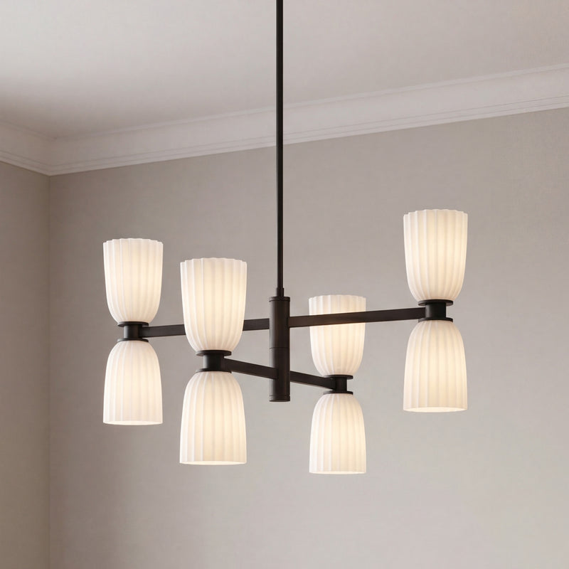 Savoy House Essentials Baldwin 8Lt Chandelier, Black/White Opal