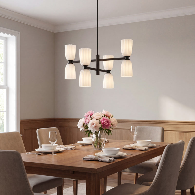 Savoy House Essentials Baldwin 8Lt Chandelier, Black/White Opal