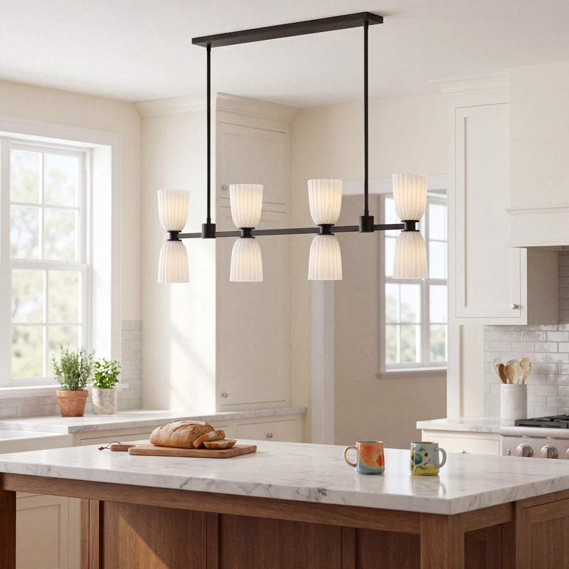 Savoy House Essentials Baldwin 8Lt Lin Chandelier, Black/White