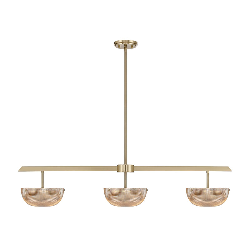Savoy House Hubbard 44in 3-Light LED Linear Chandelier | Minimalist Noble Brass and Champagne Ribbed Glass | Kitchen Island & Dining | Model 1-1250-3-127